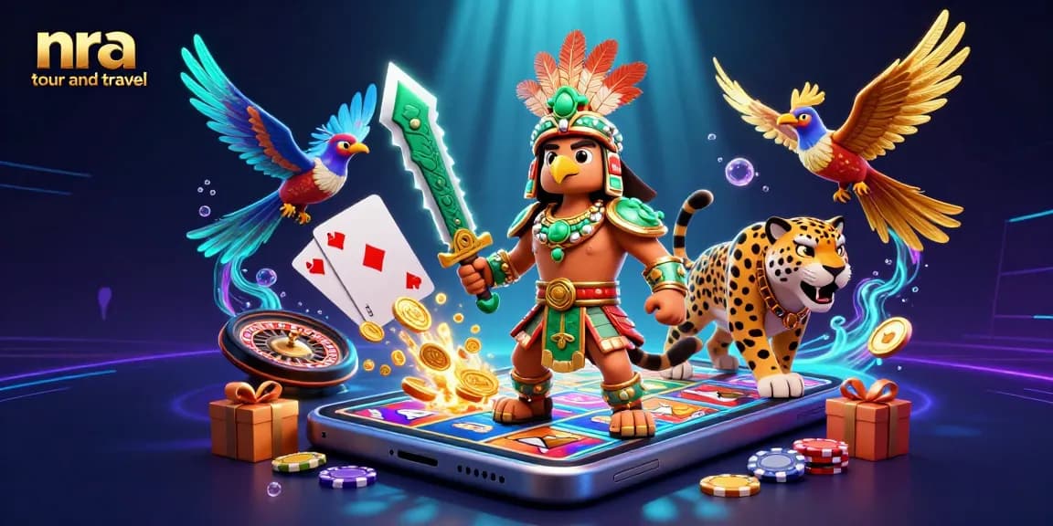 Experience the thrill of gambling with nra tour and travel in this vibrant 3D casino scene featuring exciting slot games.