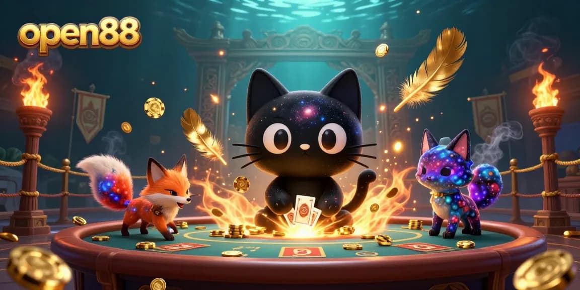 Experience the excitement of open88 with the black hole cat drawing in chips at a vibrant cosmic casino.
