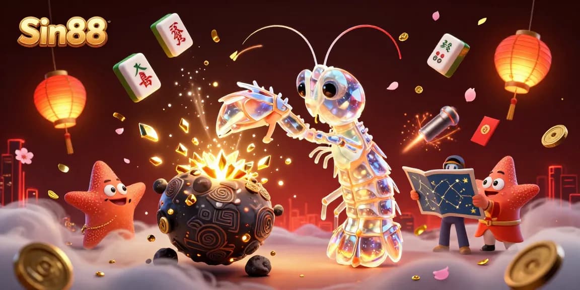 Sin88 engages thrill-seekers with an explosive 3D casino illustration showcasing vibrant game elements