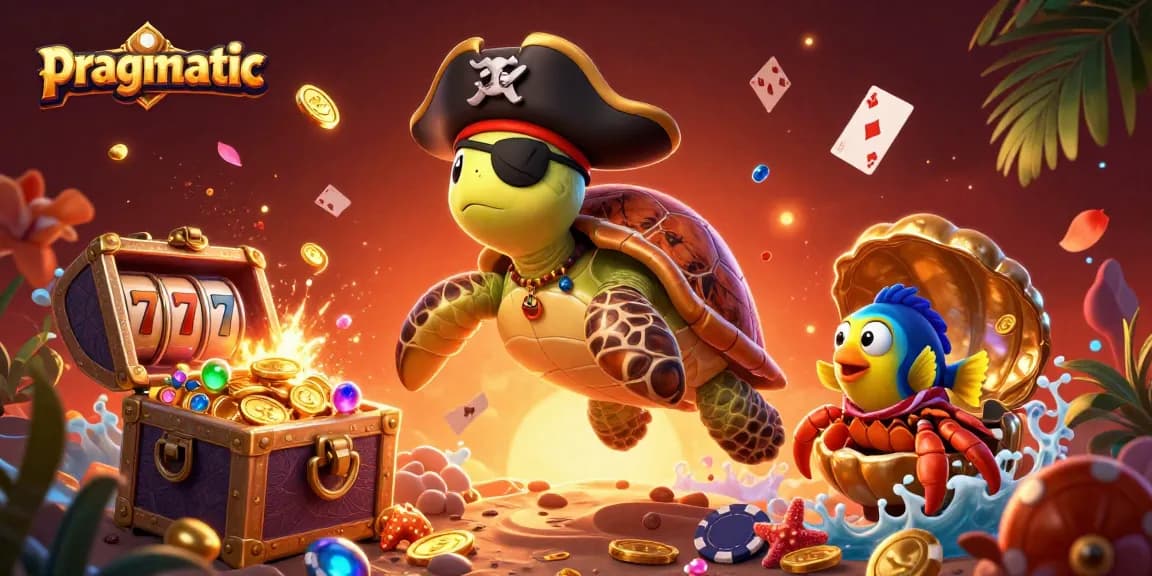 Engage in pragmatic slot adventures with a pirate turtle and hermit crab among treasure.