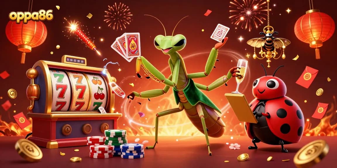 Experience the vibrant action of oppa86 at an animated casino scene with lively characters.