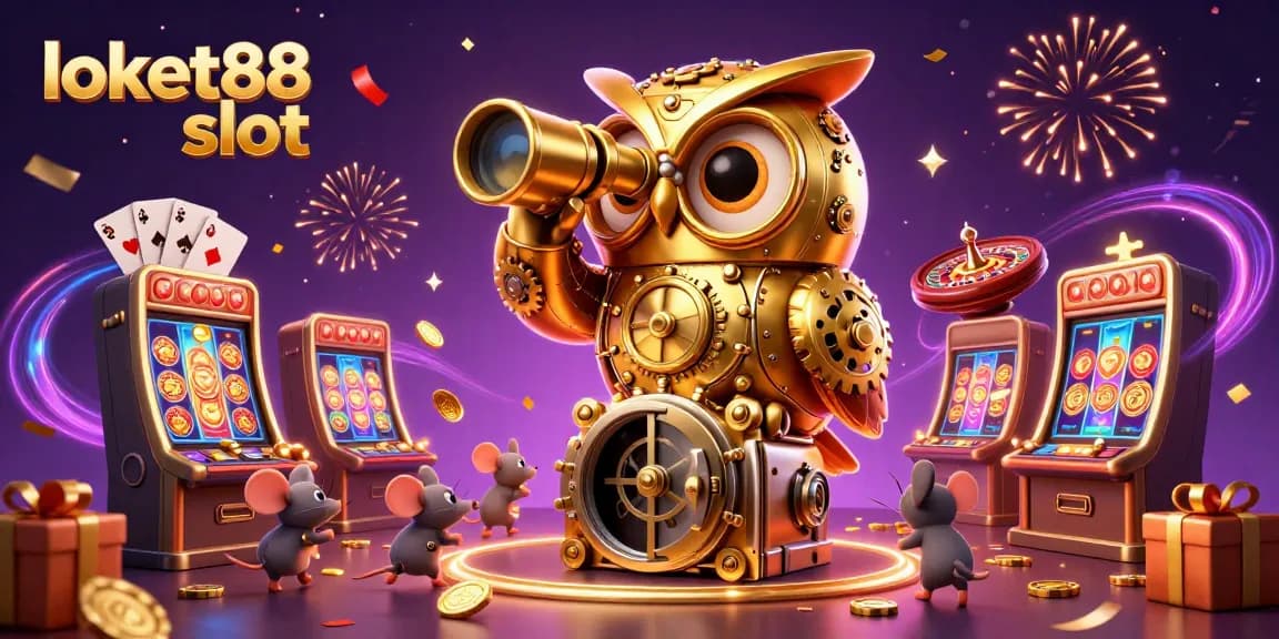 Experience the excitement of loket88 slot with a vibrant 3D casino illustration filled with game elements.