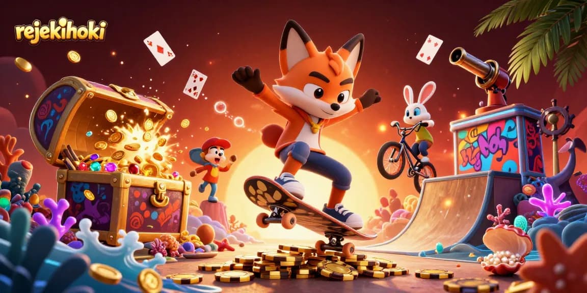 Engage with rejekihoki through thrilling gameplay in an energetic casino-themed illustration.
