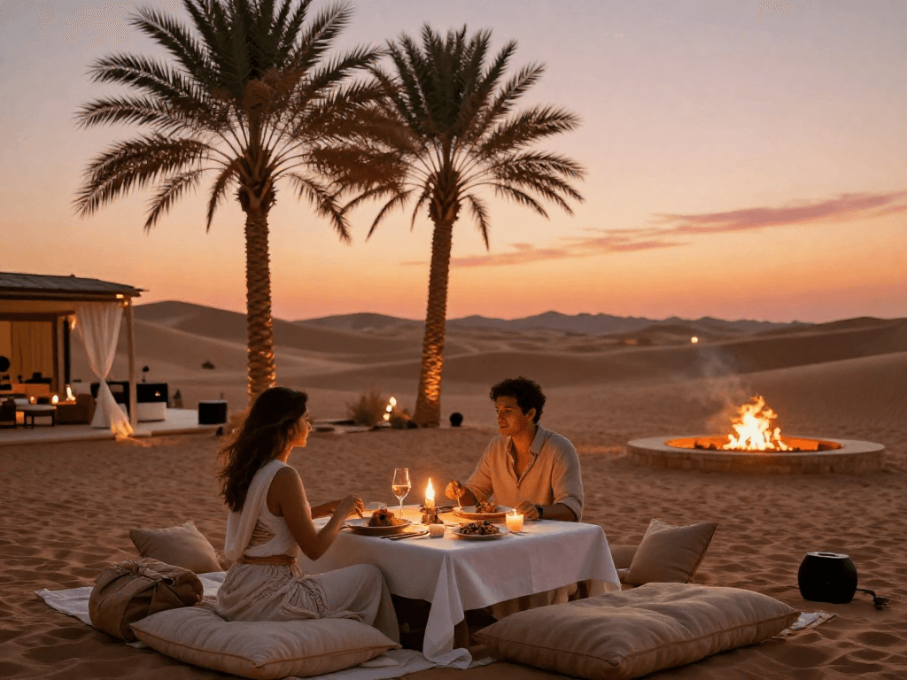 Momen mewah LUXURY111 saat makan malam romantis di resor gurun.