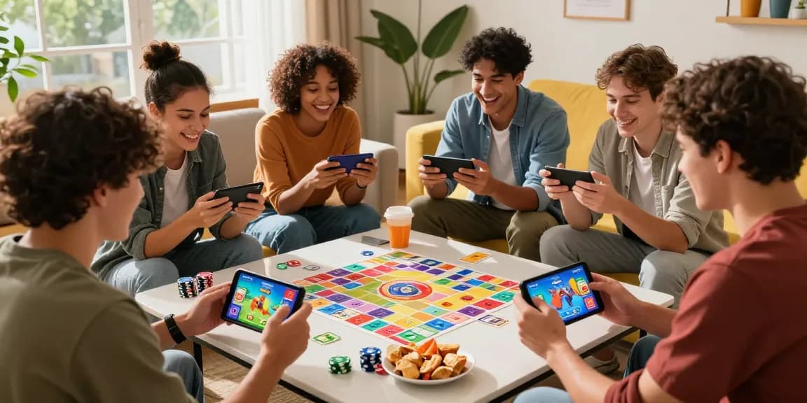 Start playing Card Rummy with friends in a vibrant gaming atmosphere featuring lively interactions and colorful app graphics.