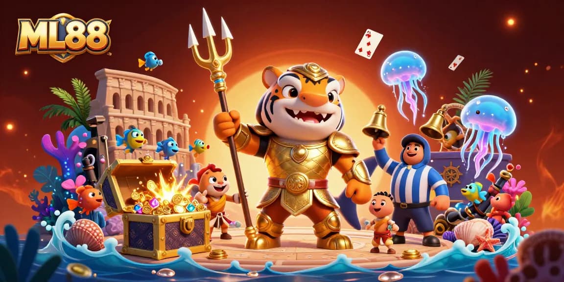 Experience winning strategies at ML88 with a vibrant underwater casino scene featuring a tiger shark and treasures.