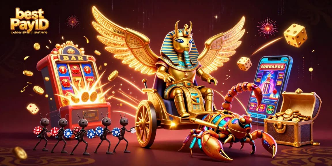 Experience the excitement at the best PayID pokies sites in Australia with vibrant casino imagery and action.