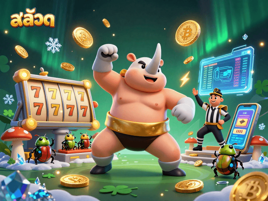 Experience thrilling สล็อต action with animated characters, flying coins, and vivid casino elements.