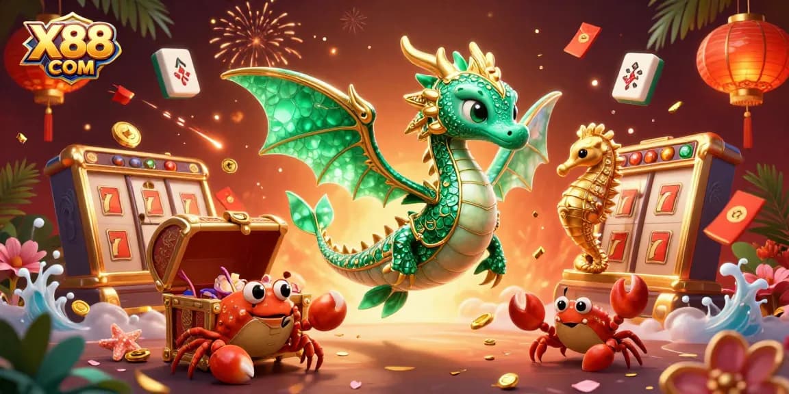Experience thrilling games at X88 COM with vibrant casino elements and dynamic characters in this stunning illustration.