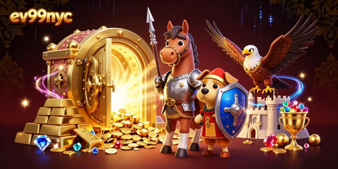 Experience thrilling gameplay with ev99nyc showcasing a dazzling treasure scene and medieval characters.