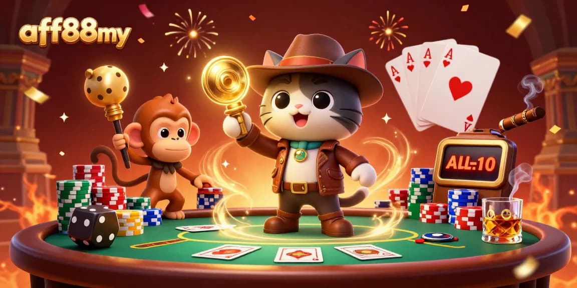 Engage in thrilling adventures with afb88my in a vibrant casino-themed illustration.