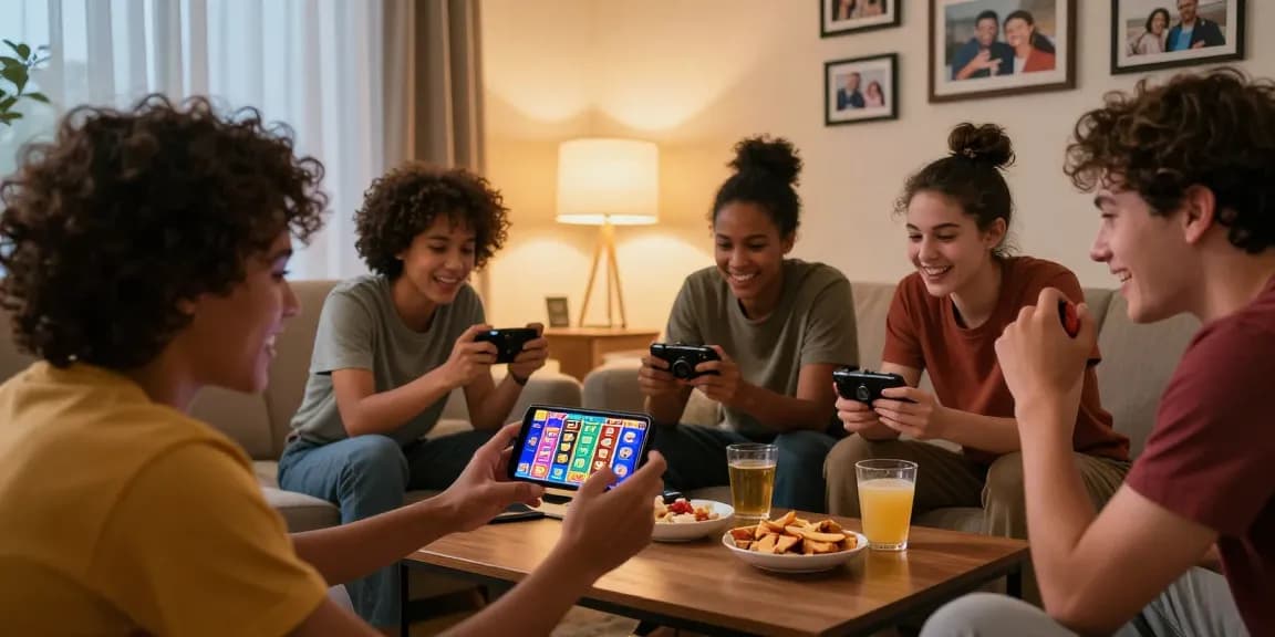 A group of friends enjoying the latest version of 3 Patti Vegas in a cozy living room, highlighting social gaming and excitement.