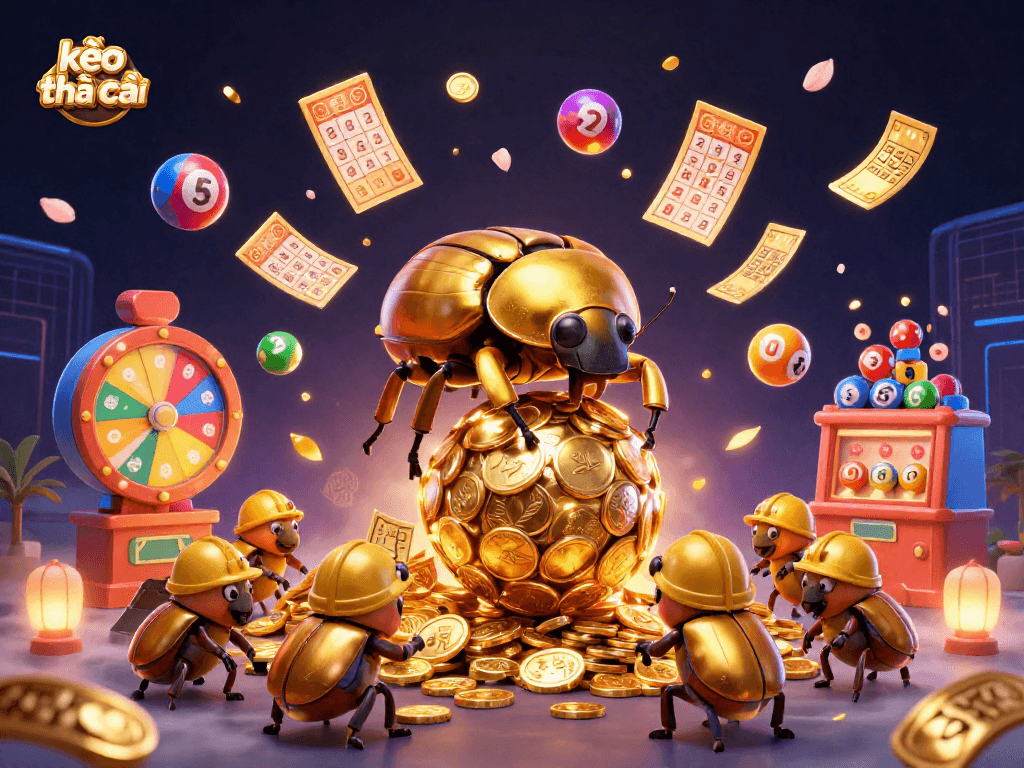 Watch the kèo nhà cái beetles conquer the gaming pyramid filled with golden coins and lottery action!