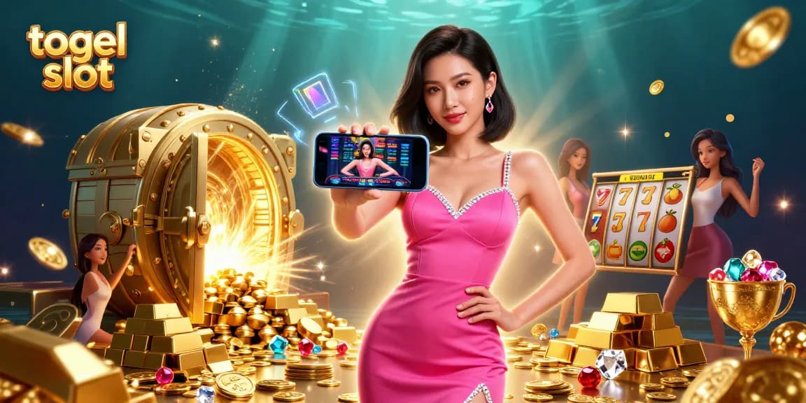 Engage with togel slot gameplay through a dynamic scene featuring a confident woman.