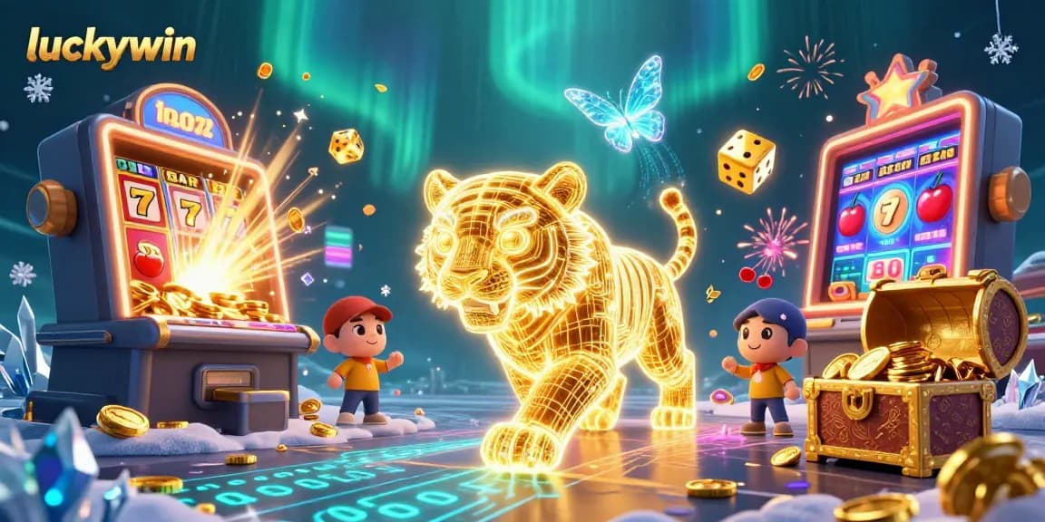 Experience the excitement of luckywin with a vibrant casino scene featuring a golden tiger and jackpot elements.