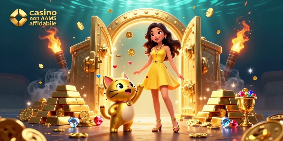 Scopri l'emozione del casino non AAMS affidabile con personaggi vibranti e tesori dorati.
