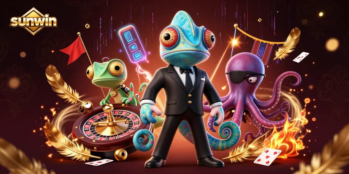 Engage in thrilling gameplay with sunwin's animated casino scene featuring vibrant characters and dynamic gambling elements.