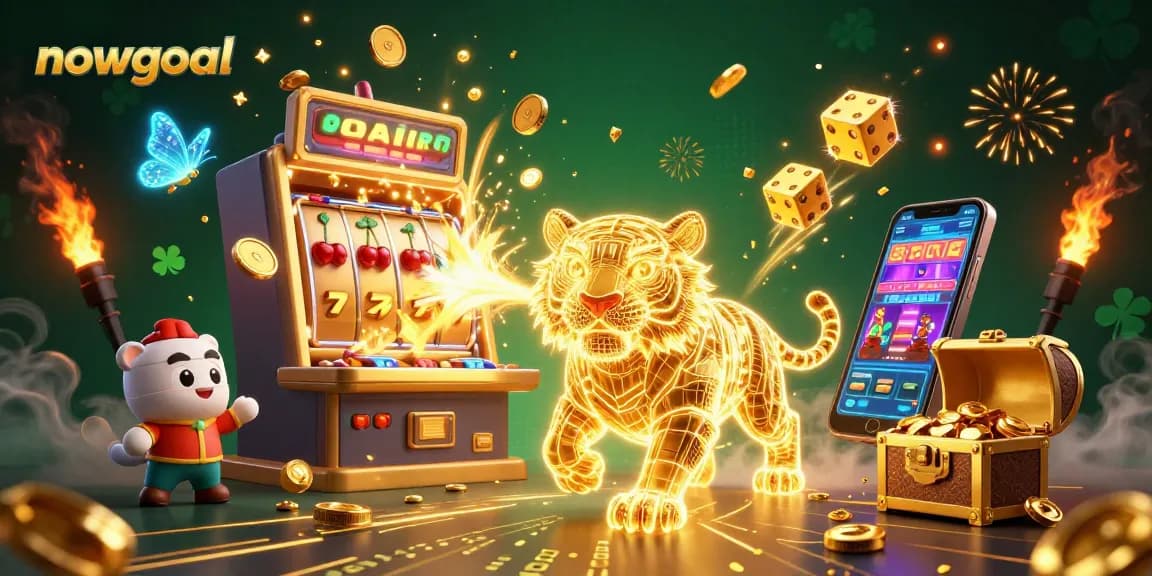 Track live scores and betting odds on nowgoal with this vibrant 3D casino illustration.