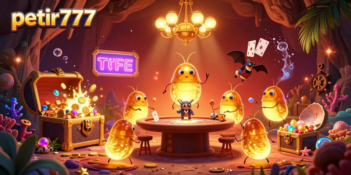 Experience thrilling gameplay with petir777 as glowworms illuminate a lively cave casino filled with treasure.