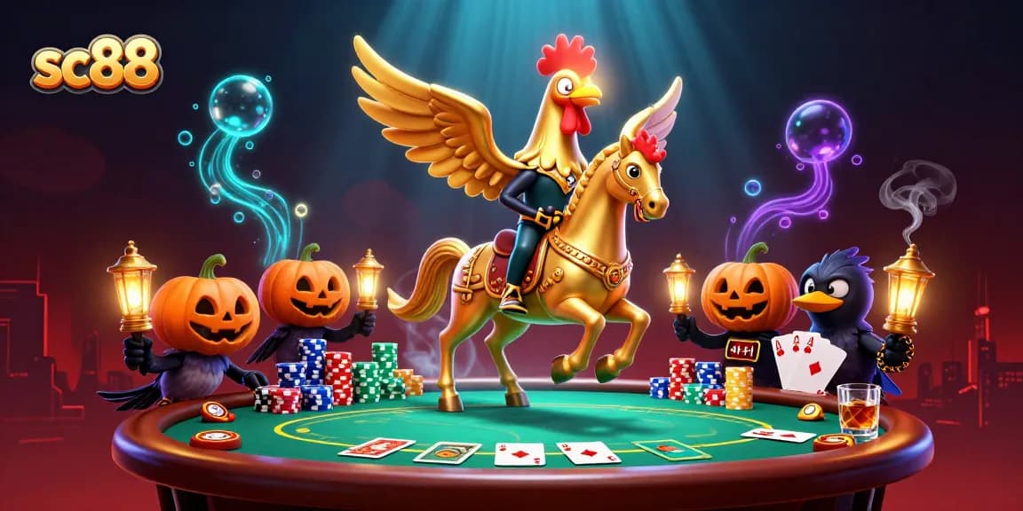 Experience the vibrant energy of sc88 with golden rooster characters in a thrilling casino scene.