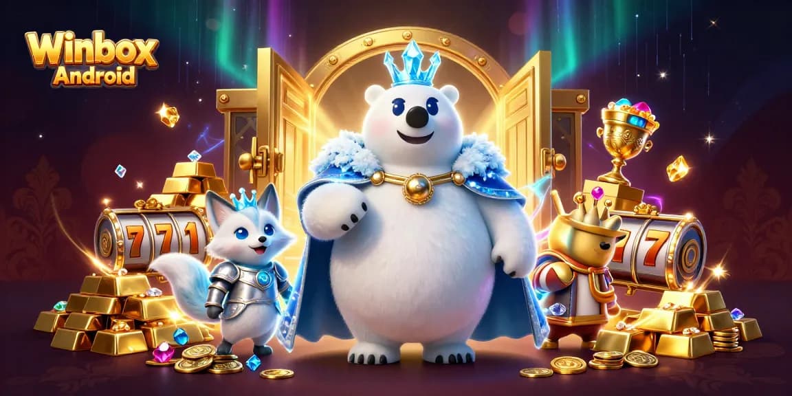 Experience the thrills of Winbox Android with vibrant casino elements and characters in an engaging illustration.
