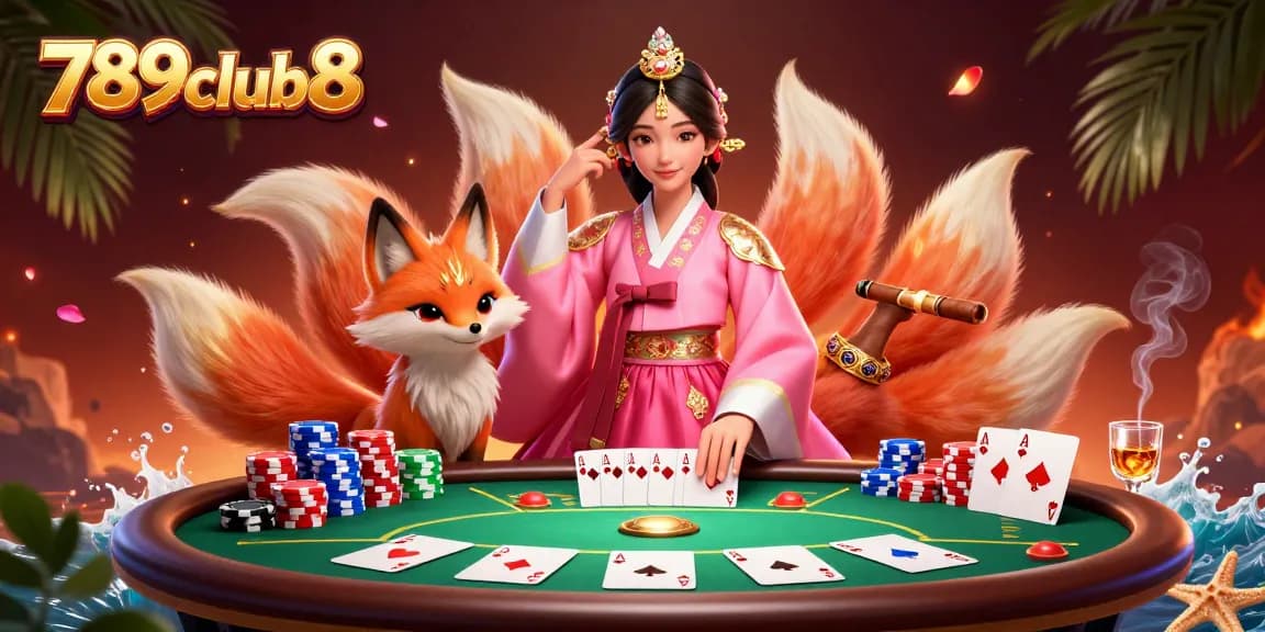 Experience excitement at 789club8 with a vibrant casino scene featuring poker chips and unique characters.