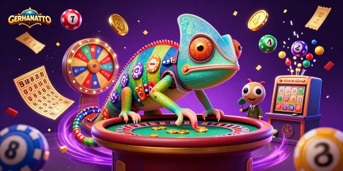 GERHANATOTO menghadirkan ilustrasi kasino dengan chameleon dan elemen lotere dinamis