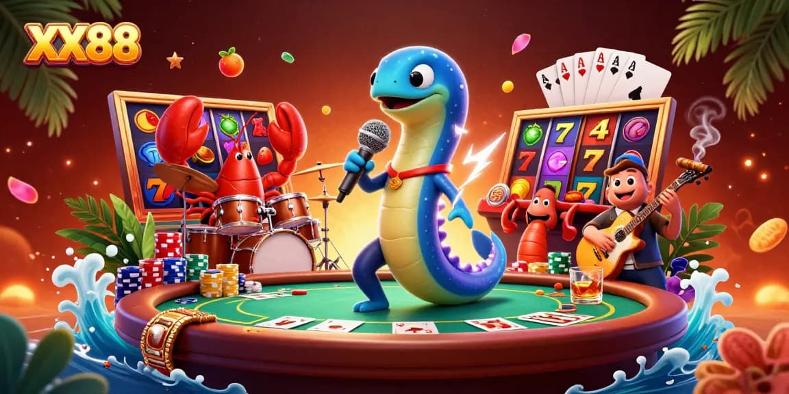Experience the excitement of XX88 with a vibrant underwater casino illustration, featuring dynamic game elements.