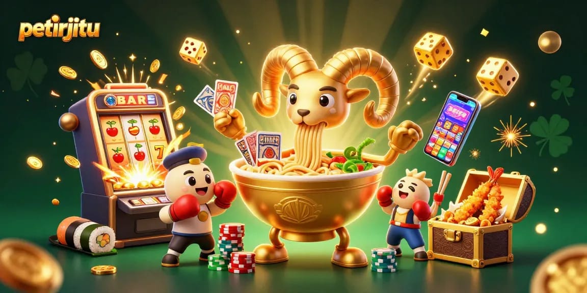 Menang di petirjitu dengan ilustrasi kasino 3D yang menampilkan karakter dan elemen permainan yang menarik.