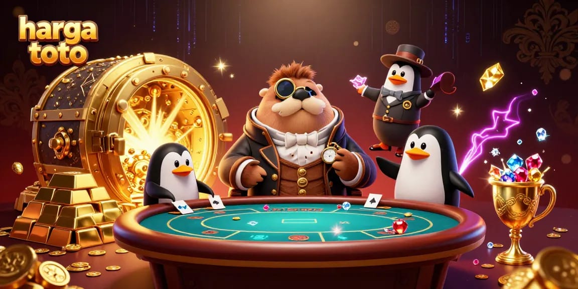 Experience the excitement with harga toto at an underwater poker table featuring animated casino characters.