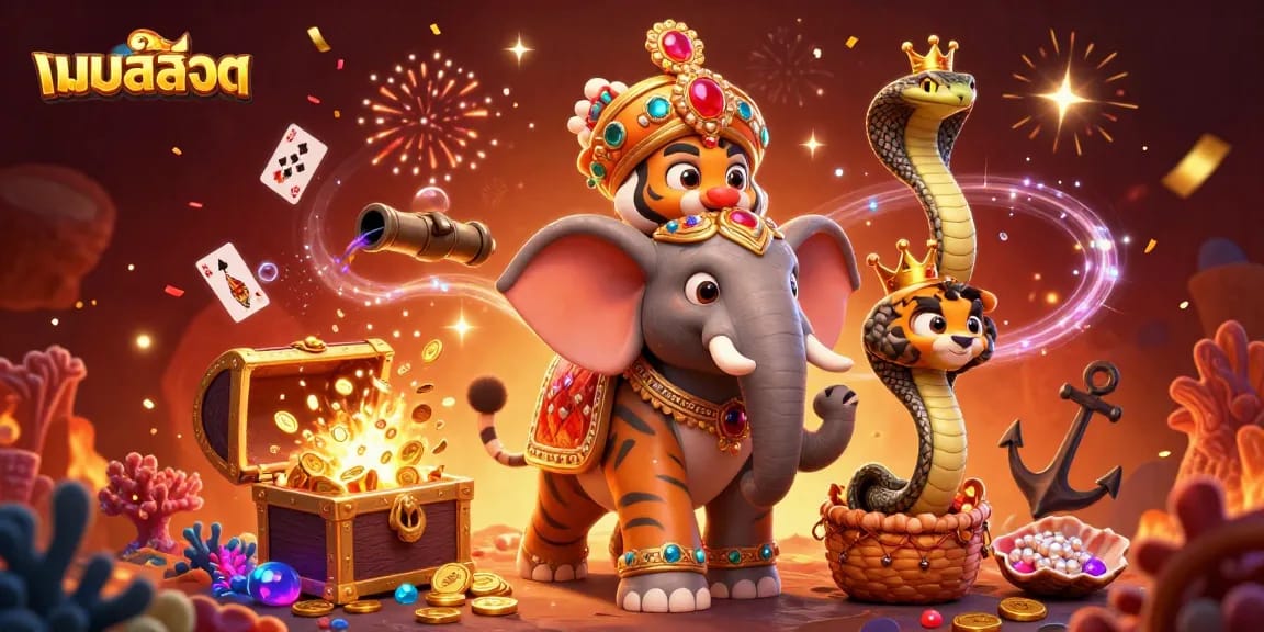 สนุกกับเกมสล็อต ด้วยภาพการ์ตูน 3D ของเสือ Maharaja มงกุฎรัดตัวแน่นและช้างเจียระไนเพชร