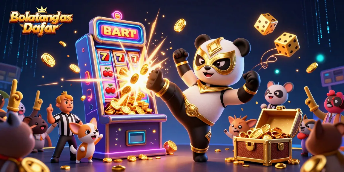 Experience the thrill of Bolatangkas Daftar with a 3D cartoon illustration of a panda wrestler in action.