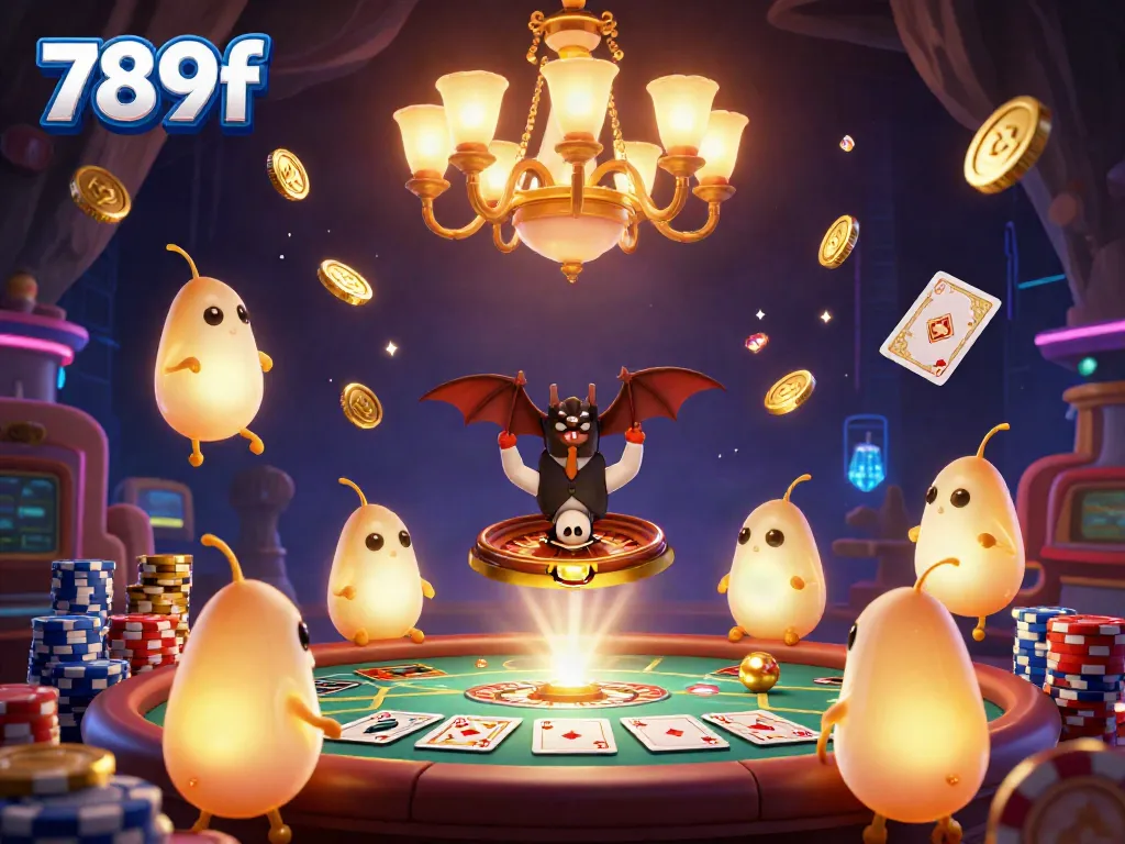 Experience the vibrant casino scene filled with glowing 789f elements, dazzling coins, and dynamic gaming action.