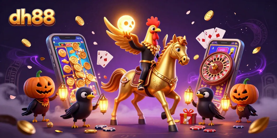 Experience thrilling gameplay with dh88 in this vibrant casino scene featuring a golden rooster and engaging gaming elements.