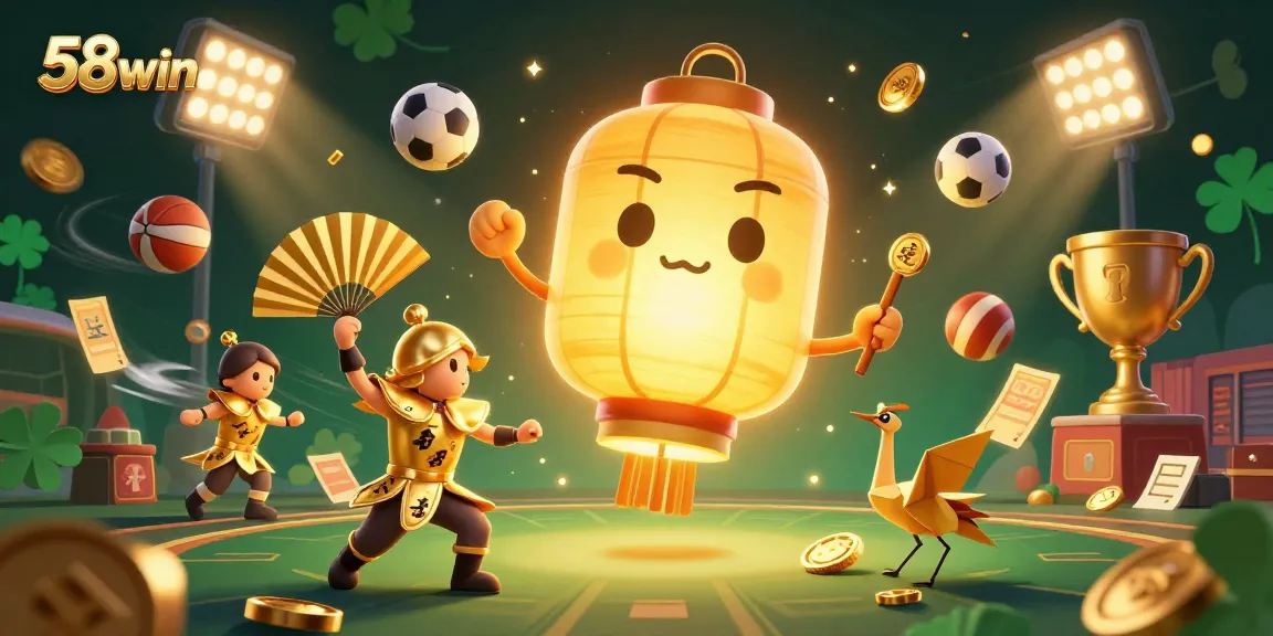 Engage with 58win, showcasing dynamic casino elements, and a vibrant night market atmosphere.