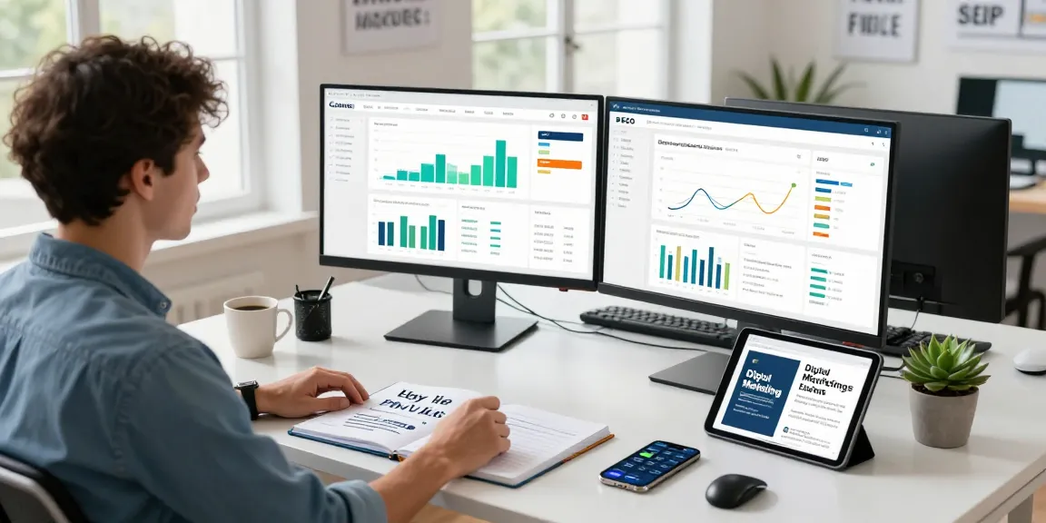 Marketer analyzing strategies to buy pbn links in a modern office.