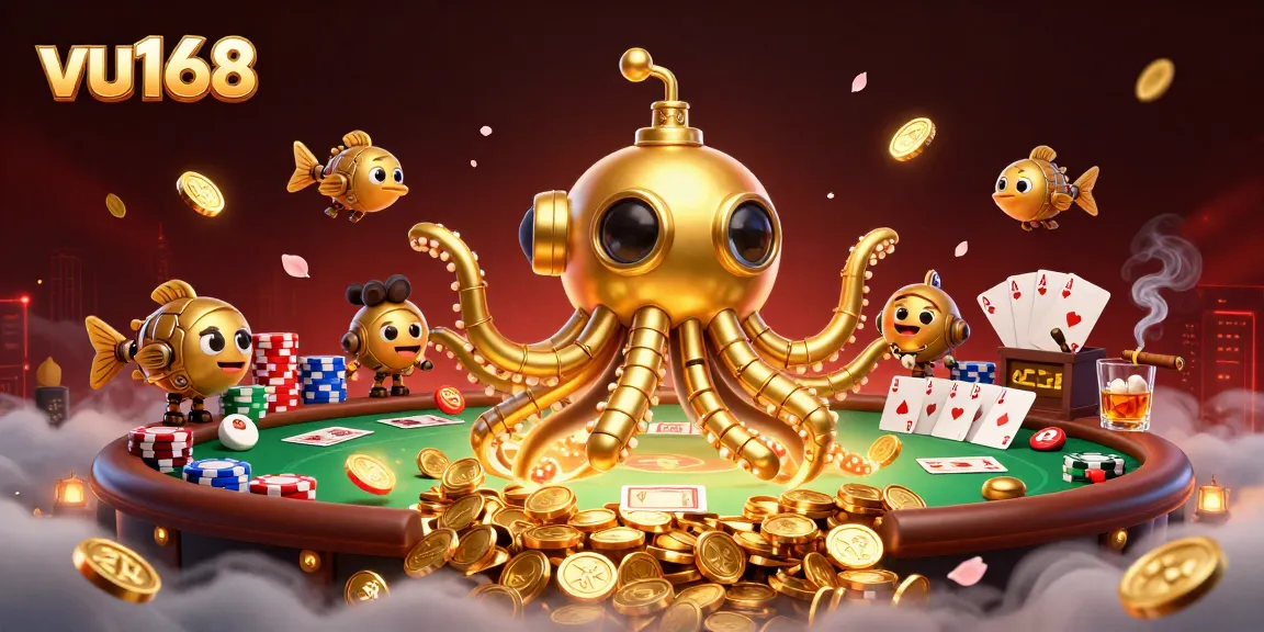 Experience thrilling bets at vu168 with a vibrant kraken-themed casino illustration.