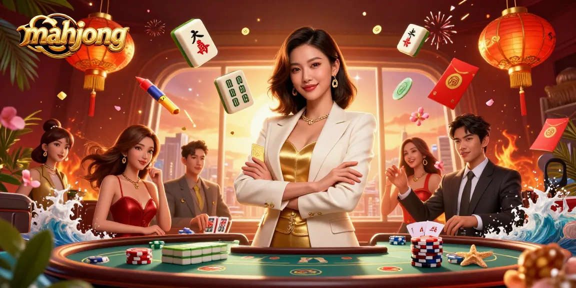 Experience exciting mahjong gameplay with floating tiles and glamorous casino elements.