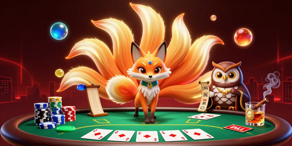 Engage in thrilling toto togel gameplay with animated characters around a vibrant poker scene.