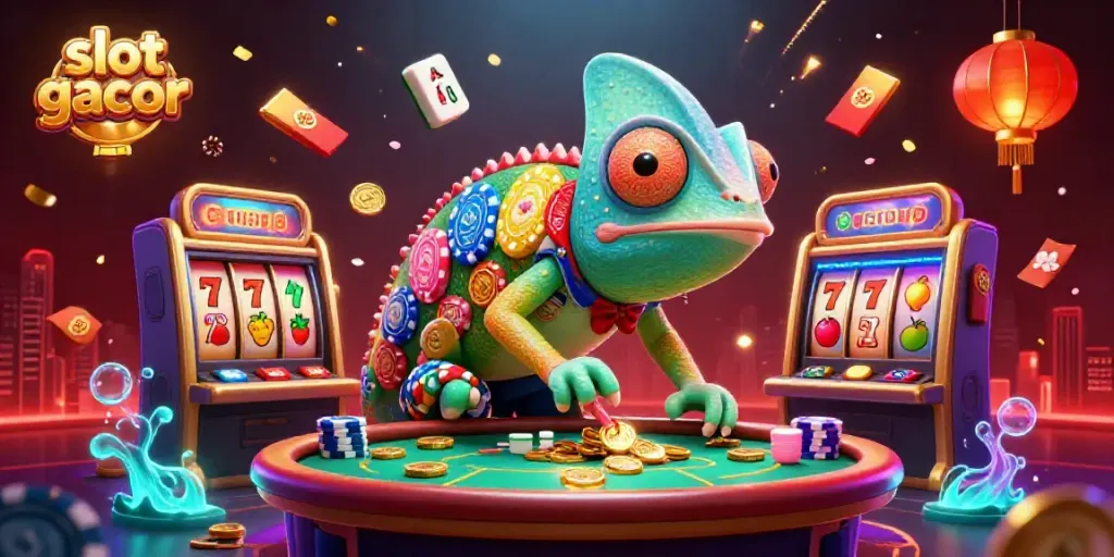 Experience thrilling slot gacor action with a vibrant chameleon casino illustration.