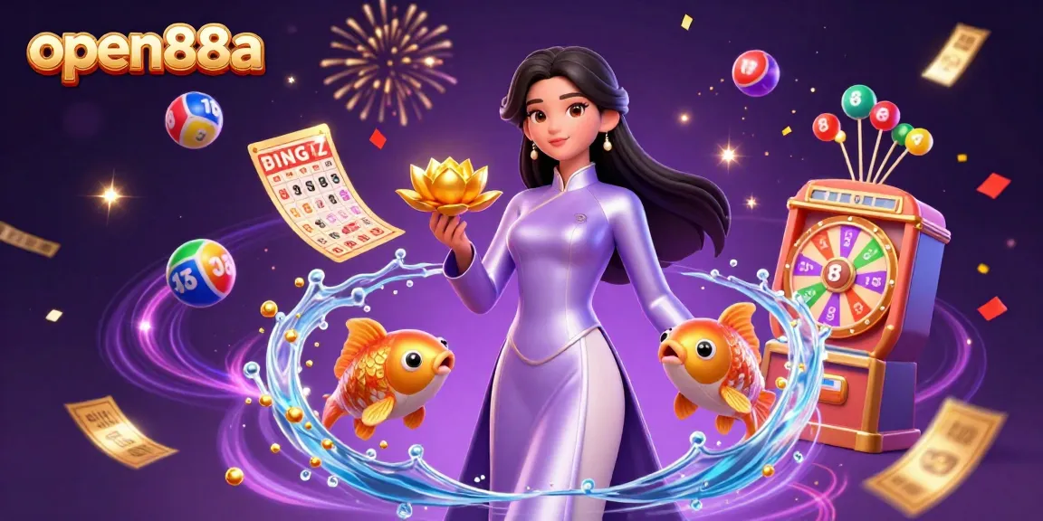 Join the excitement at open88a while playing with vibrant lottery elements in a detailed celebratory scene.