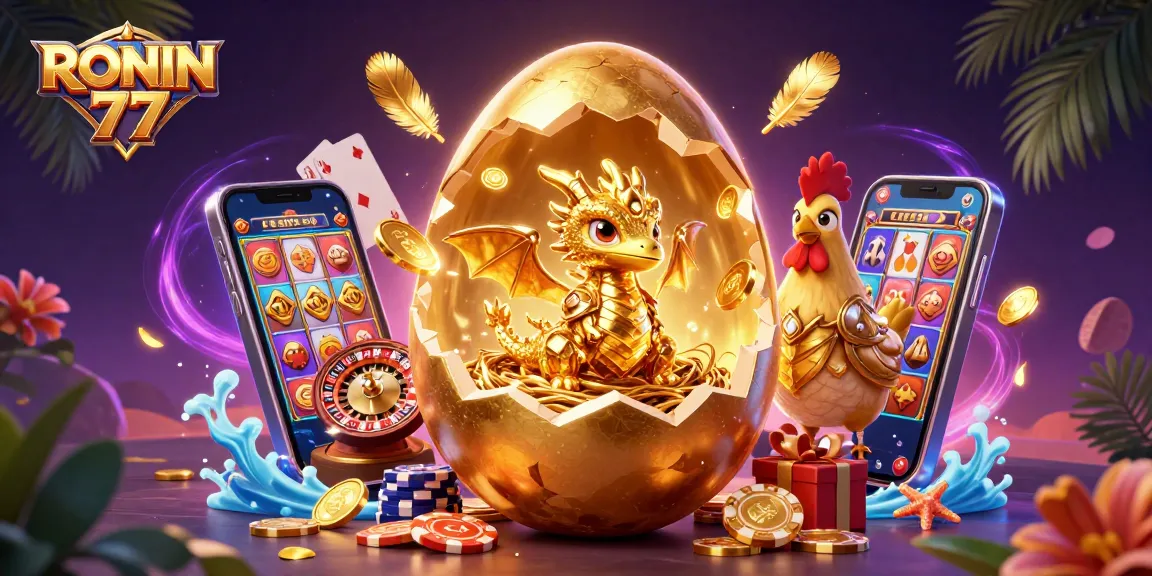 Spin the reels with RONIN 77 and witness a golden dragon surrounded by casino elements for big wins!