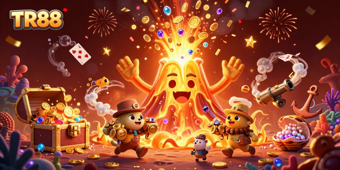 Win big at TR88 with fun and explosive treasures in this casino-themed illustration.