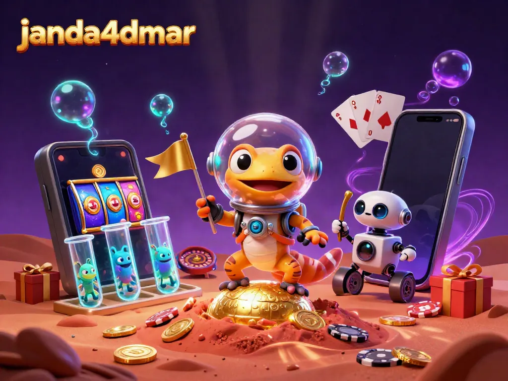Menghadirkan janda4dmar, gecko Mars dengan robot sahabat menemukan kasino emas dalam pasir Mars.