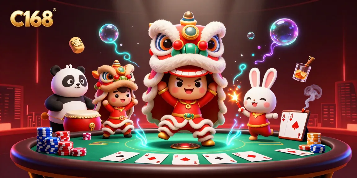 C168 showcases vibrant gambling action with characters, poker elements, and rich casino atmosphere.