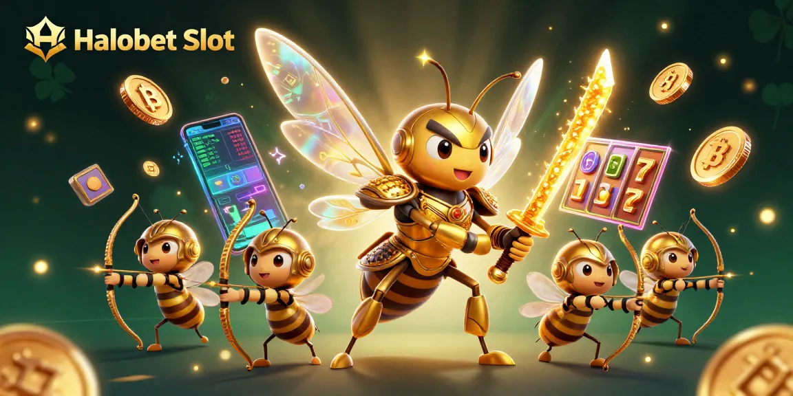 Engage with Halobet Slot's thrilling gameplay featuring a vibrant 3D illustration packed with action.