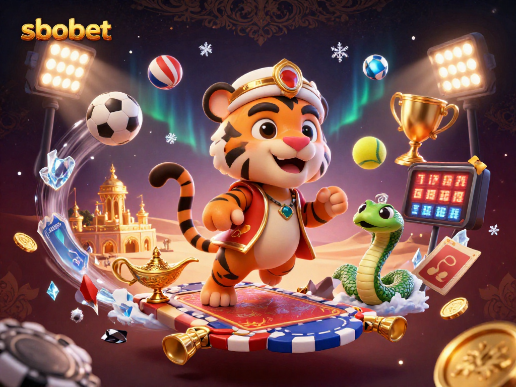 Experience sbobet with thrilling sports betting in this vibrant 3D casino-themed illustration.