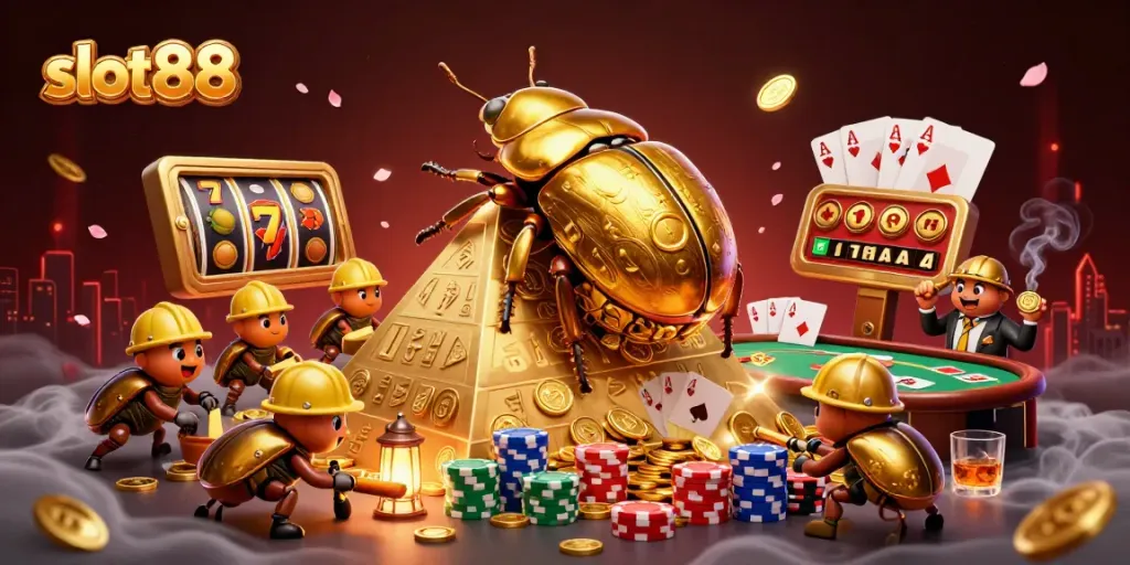 Menangkan slot88 dengan simbol kasino yang berkilau dan keajaiban uang koin.