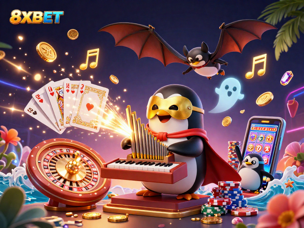 Experience thrilling gameplay at 8XBET with vibrant casino imagery and dynamic game elements.
