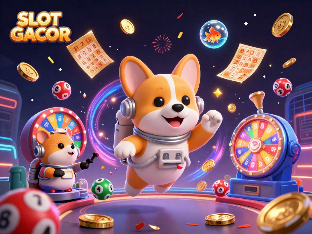 Experience the excitement of SLOT GACOR with a cartoon astronaut corgi navigating a vibrant casino environment.